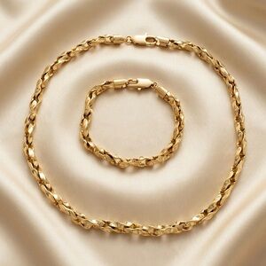 Thick Rope Chain Set | 14k Gold Plated Necklace & Bracelet | Luxury Jewelry
